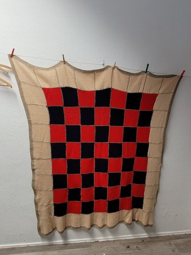 Strickdecke rot schwarz - strickdecke,